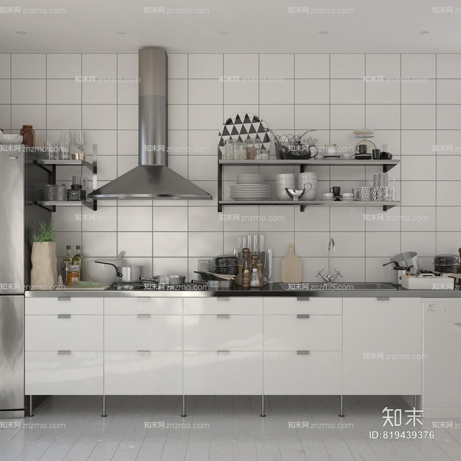 北欧简约橱柜厨具组合3D模型下载【ID:819439376】