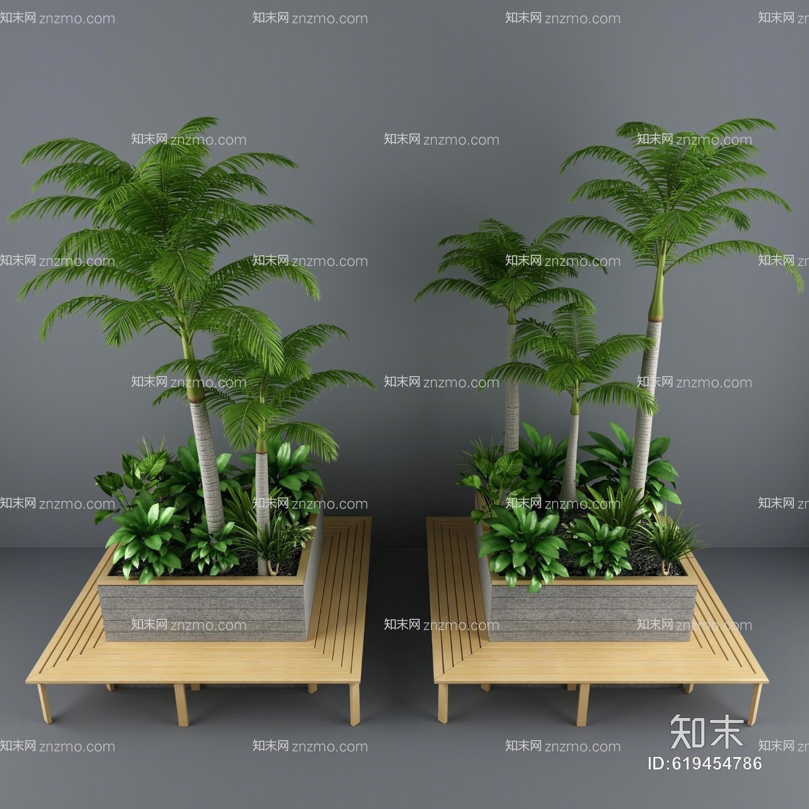 现代花坛绿化3D模型下载【ID:619454786】