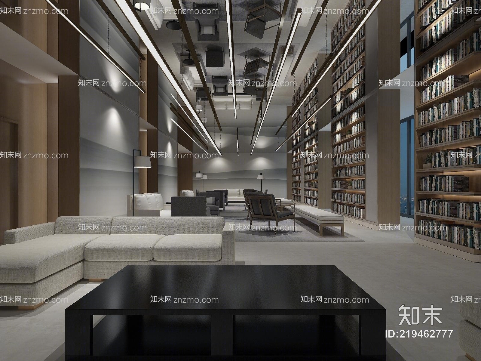 现代酒店书吧3D模型下载【ID:219462777】