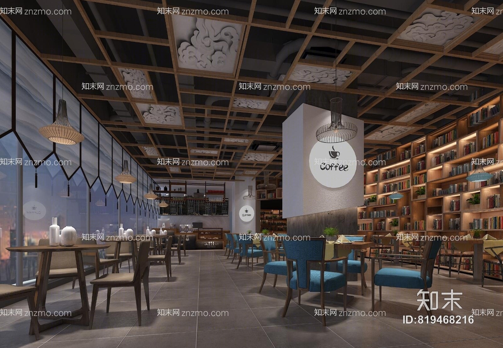 工业风图书馆咖啡区3D模型下载【ID:819468216】