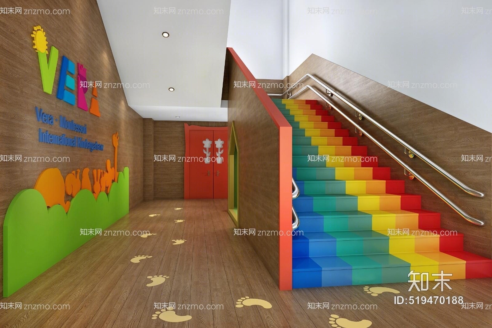 现代幼儿园楼梯间3D模型下载【ID:519470188】