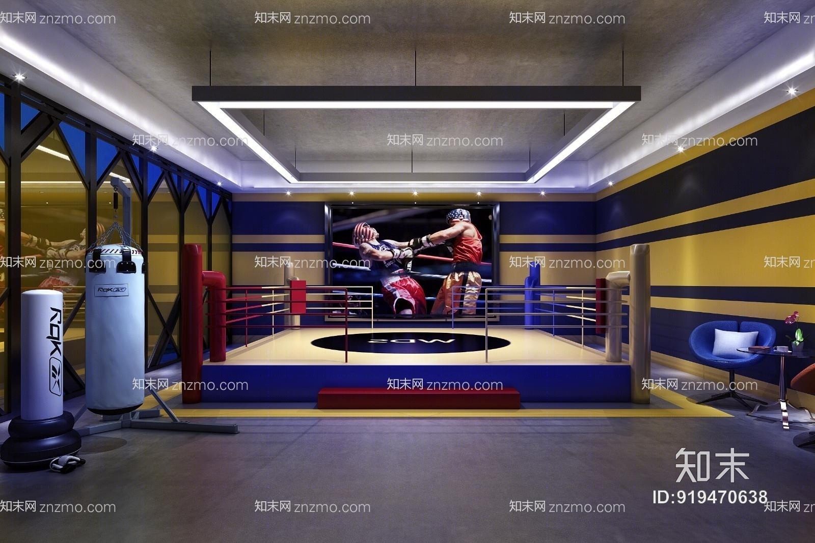 工业风健身房擂台室3D模型下载【ID:919470638】