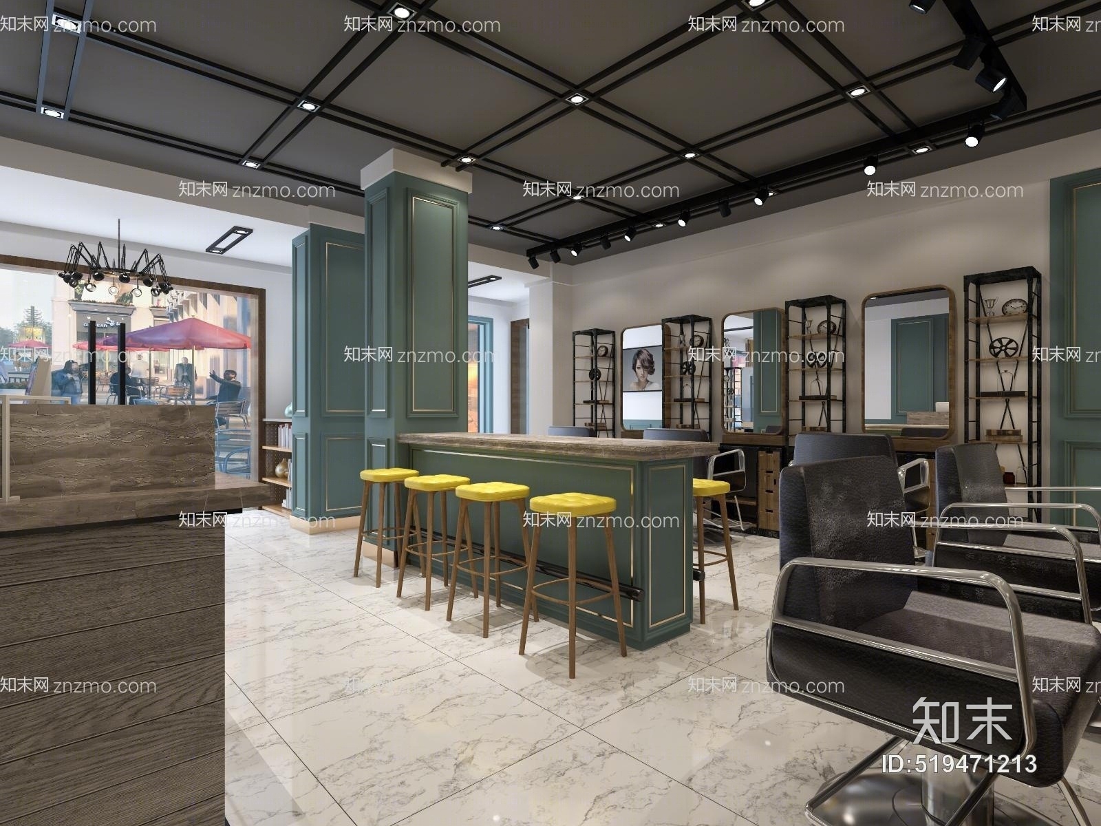 工业风理发店3D模型下载【ID:519471213】