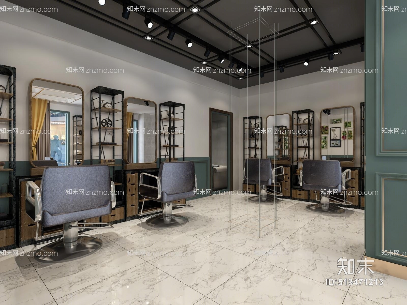 工业风理发店3D模型下载【ID:519471213】