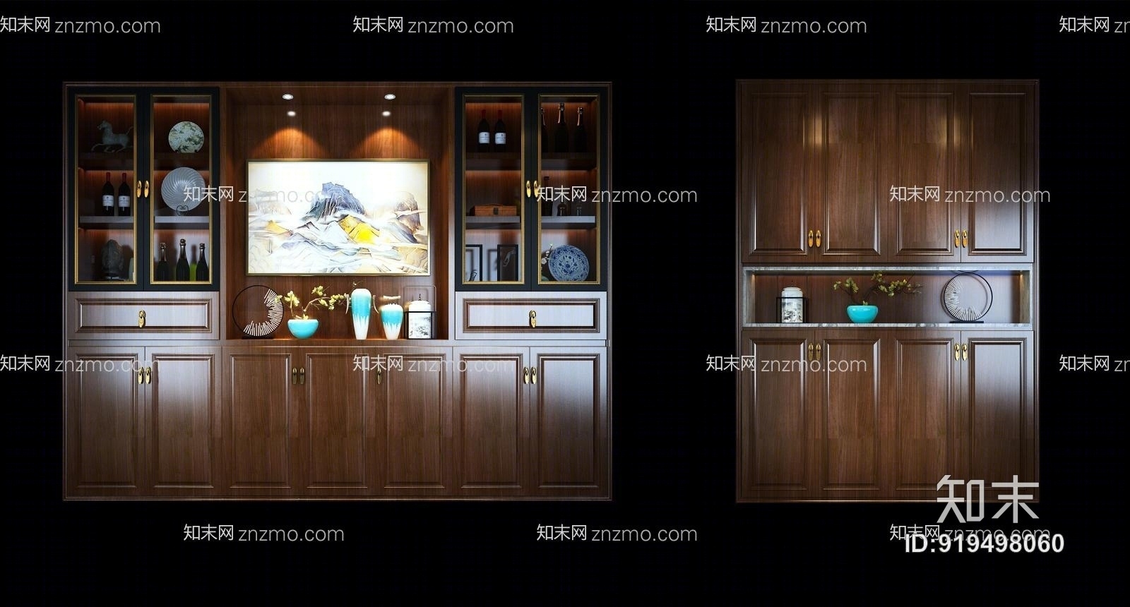 新中式酒柜鞋柜模型组合3D模型下载【ID:919498060】