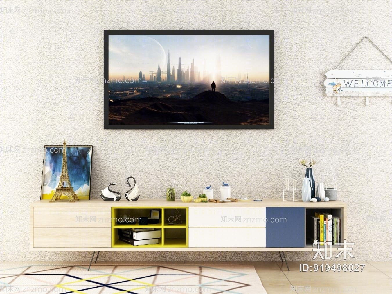 北欧电视柜挂件地毯饰品3D模型下载【ID:919498027】