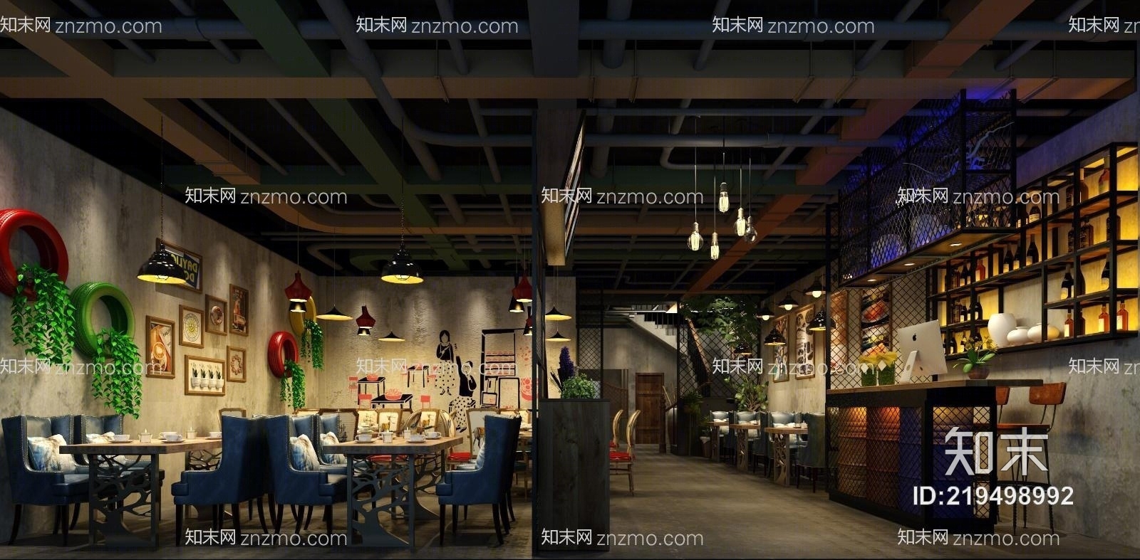 工业风餐厅3D模型下载【ID:219498992】