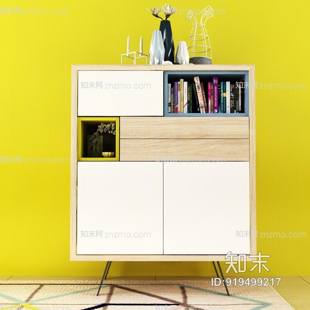 现代装饰柜边柜饰品地毯3D模型下载【ID:919499217】