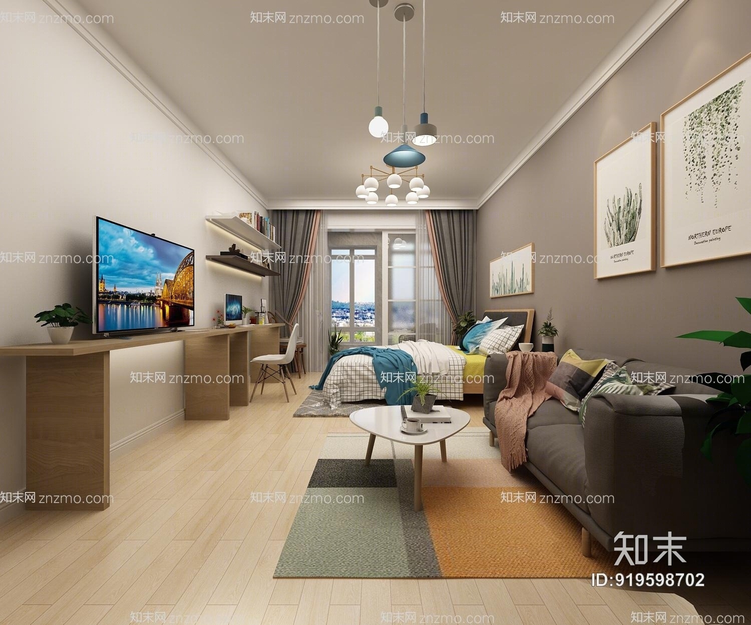 北欧单身公寓3D模型下载【ID:919598702】