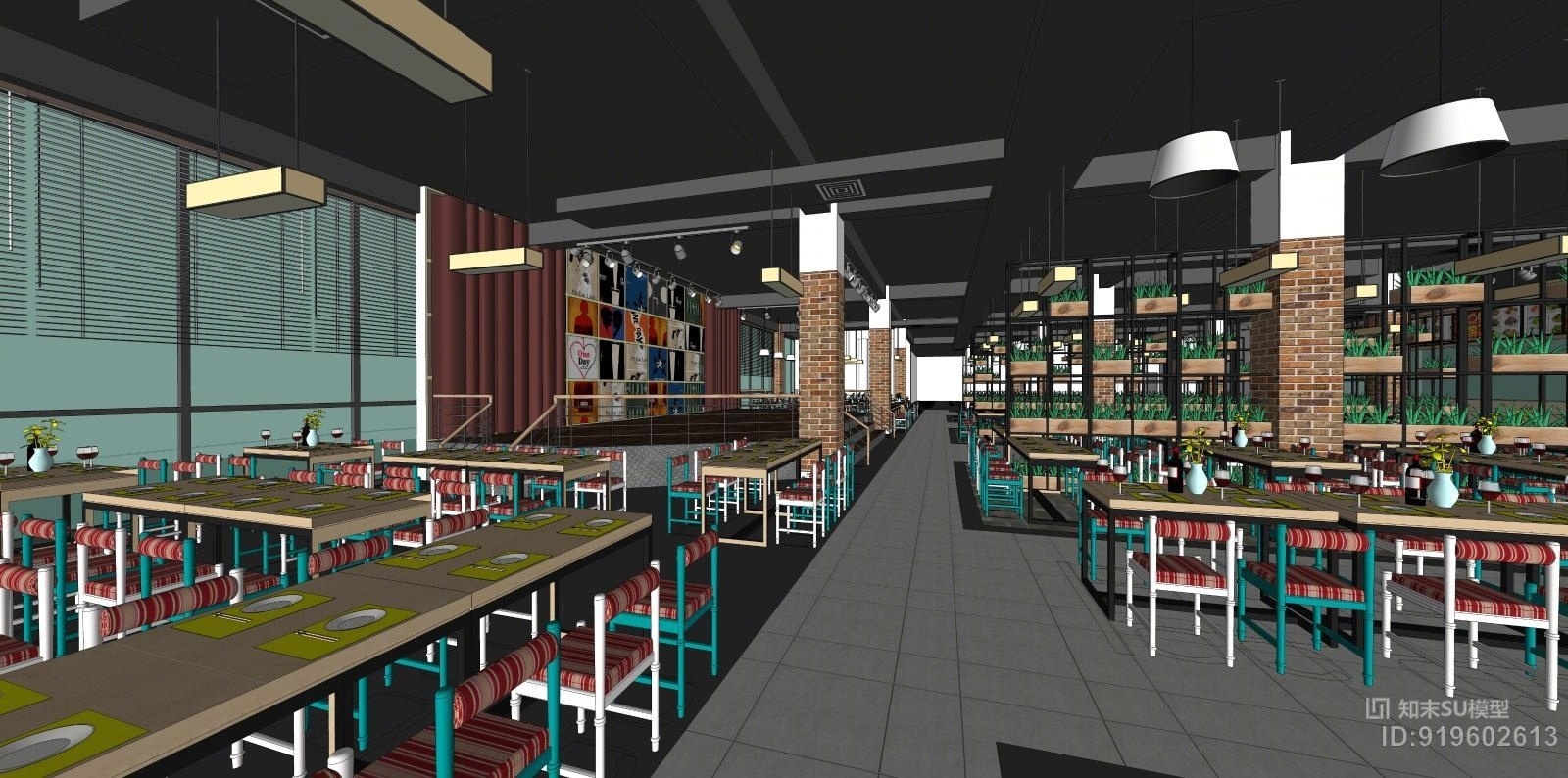 loft风格学生食堂SU模型下载【ID:919602613】