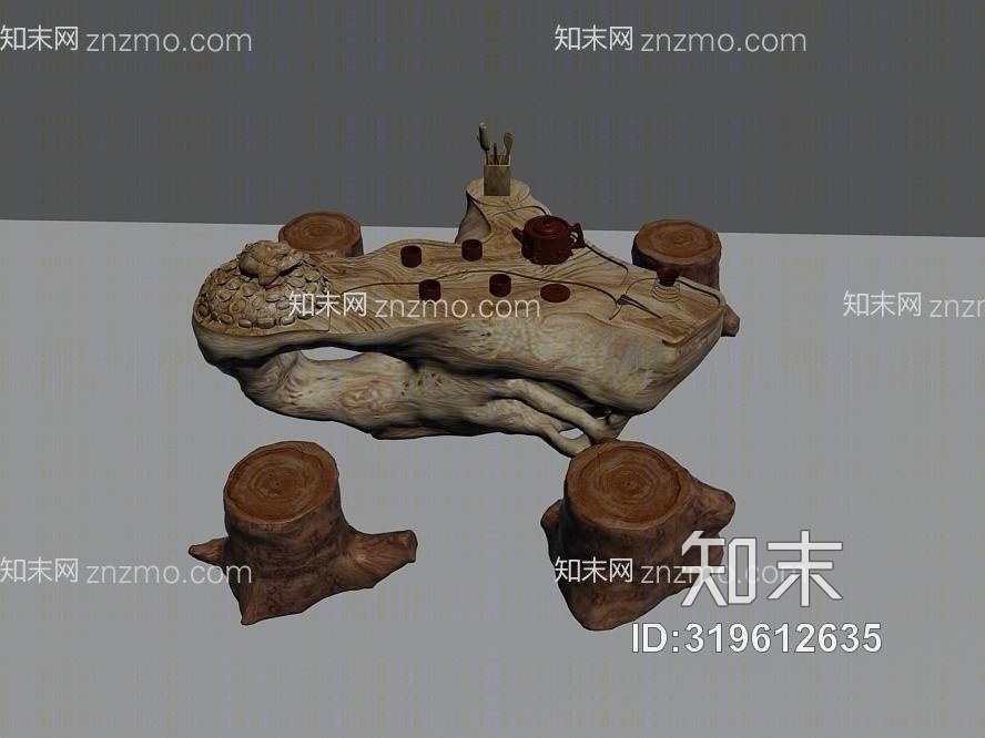 传统中式茶具组合3D模型下载【ID:319612635】