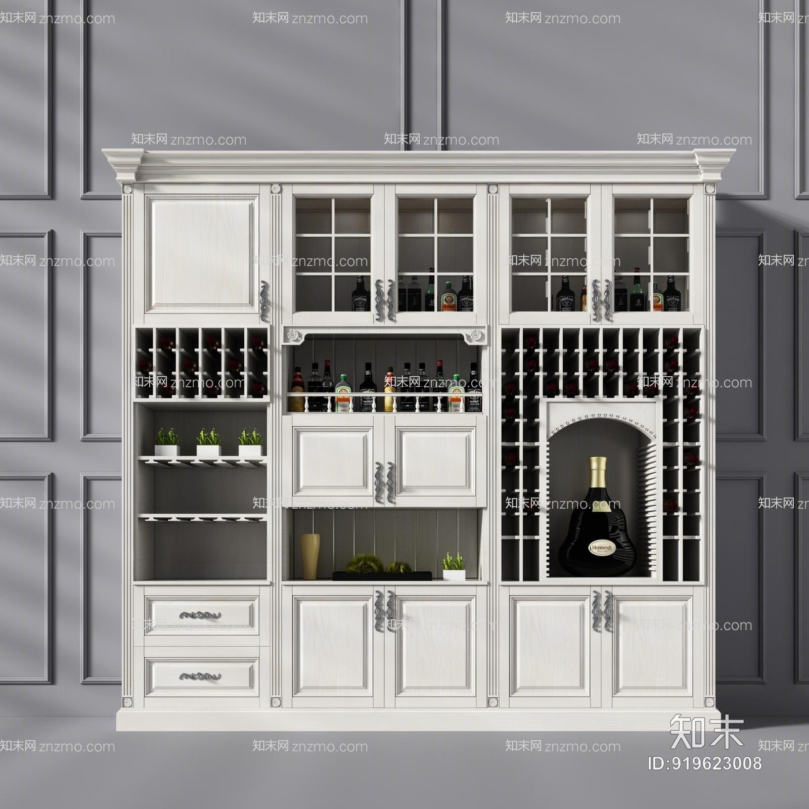 欧式酒柜红酒洒瓶欧式摆件花瓶摆件餐边柜实木酒柜创意酒柜3D模型下载【ID:919623008】