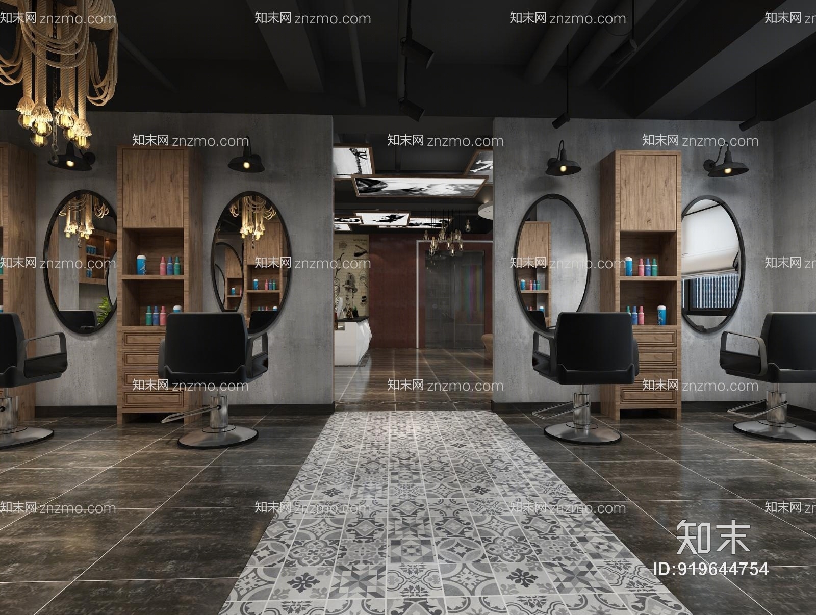 工业风理发店3D模型下载【ID:919644754】
