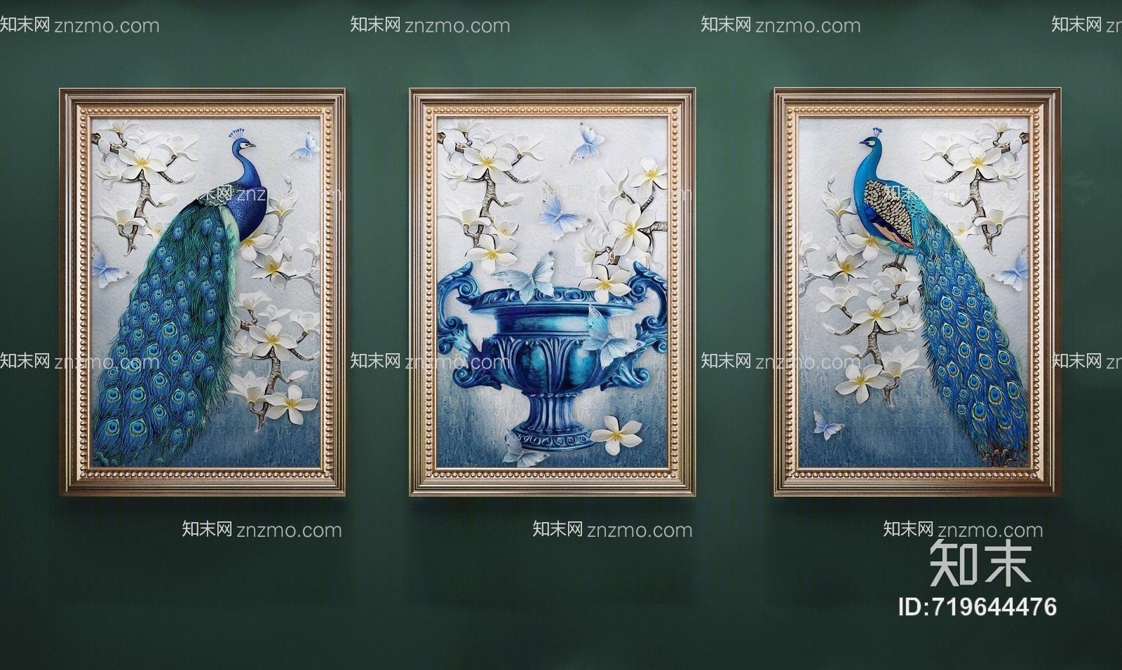 美式孔雀装饰画相框3D模型下载【ID:719644476】