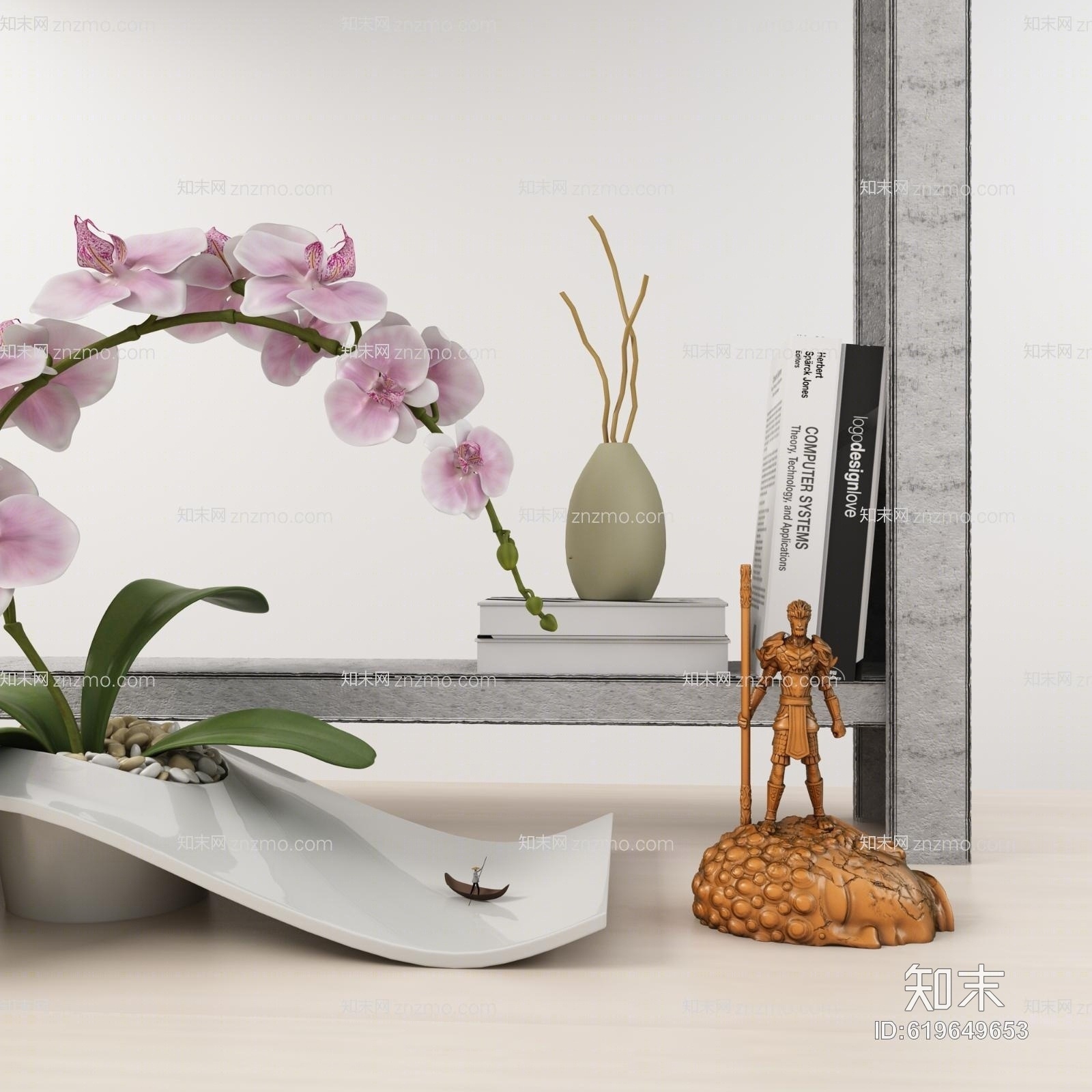 传统中式齐天大圣玉蝶兰摆件3D模型下载【ID:619649653】