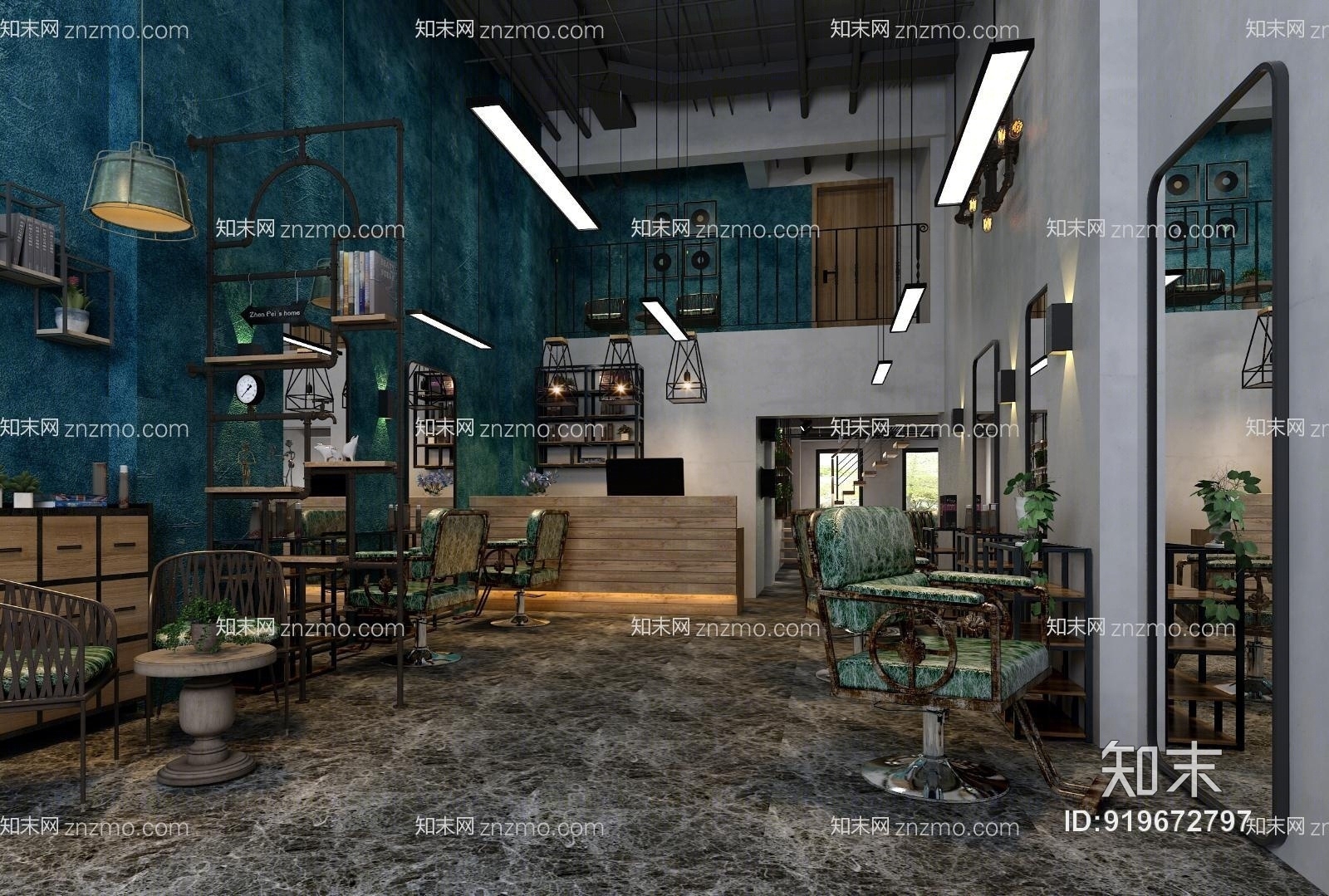 工业风理发店3D模型下载【ID:919672797】