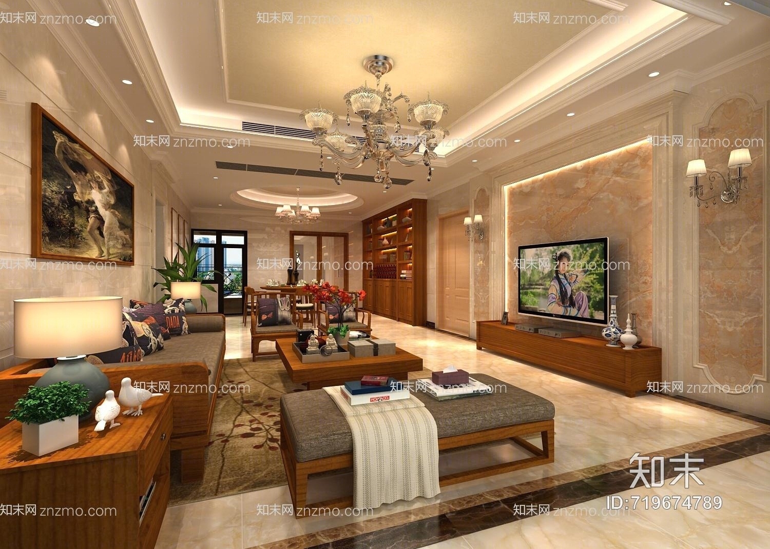 简欧混搭新中式家具3D模型下载【ID:719674789】