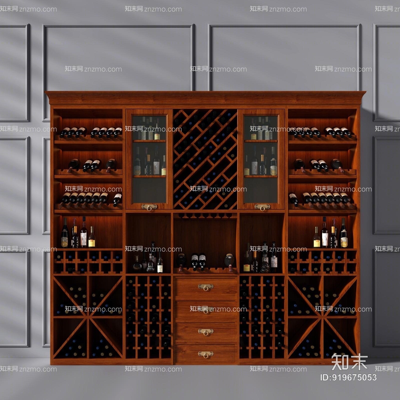 酒柜新中式酒柜柜酒红酒酒瓶3D模型下载【ID:919675053】