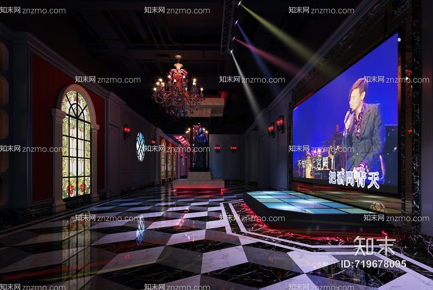 后现代KTV前厅走道3D模型下载【ID:719678095】