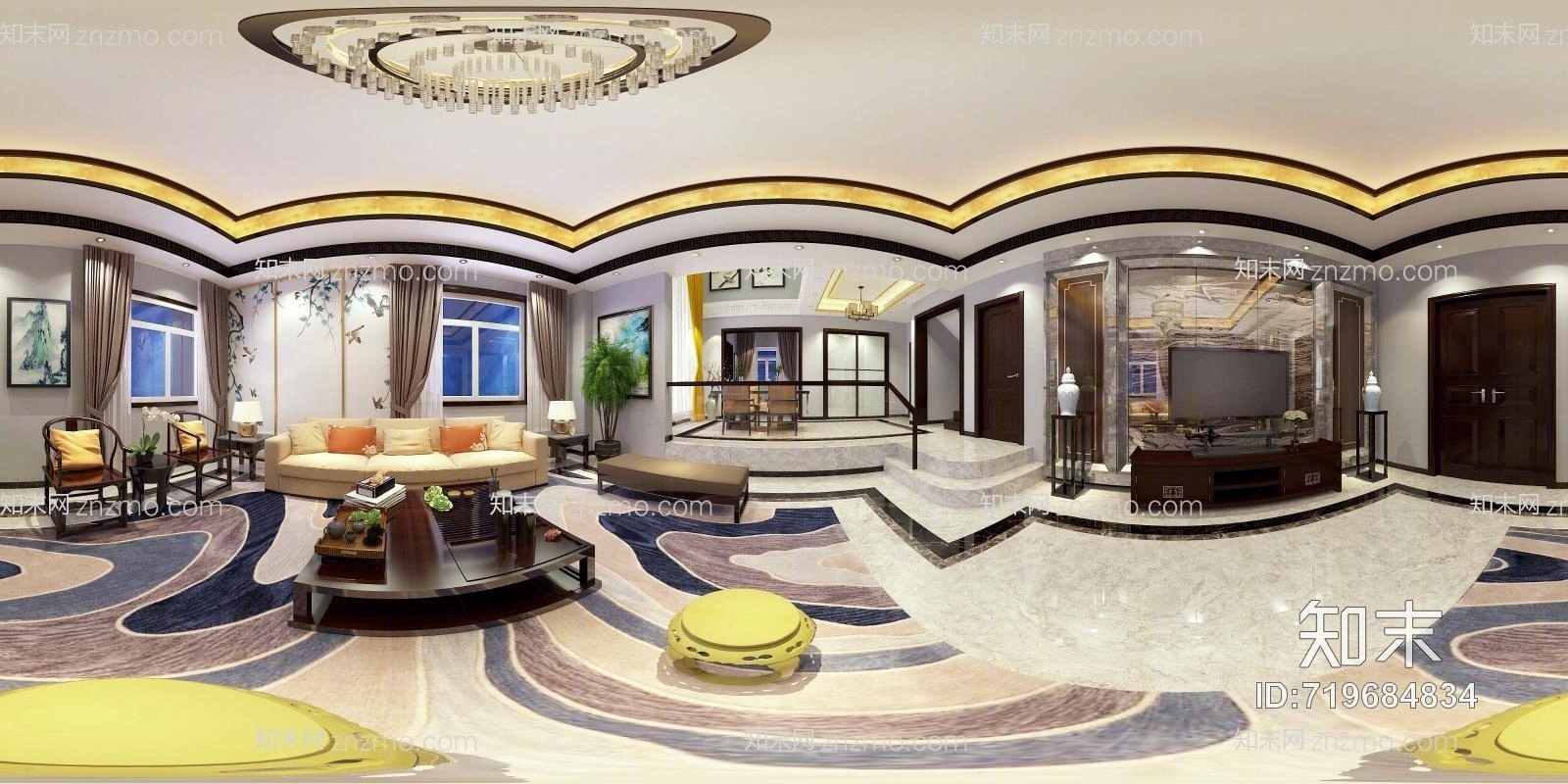 新中式错层3D模型下载【ID:719684834】