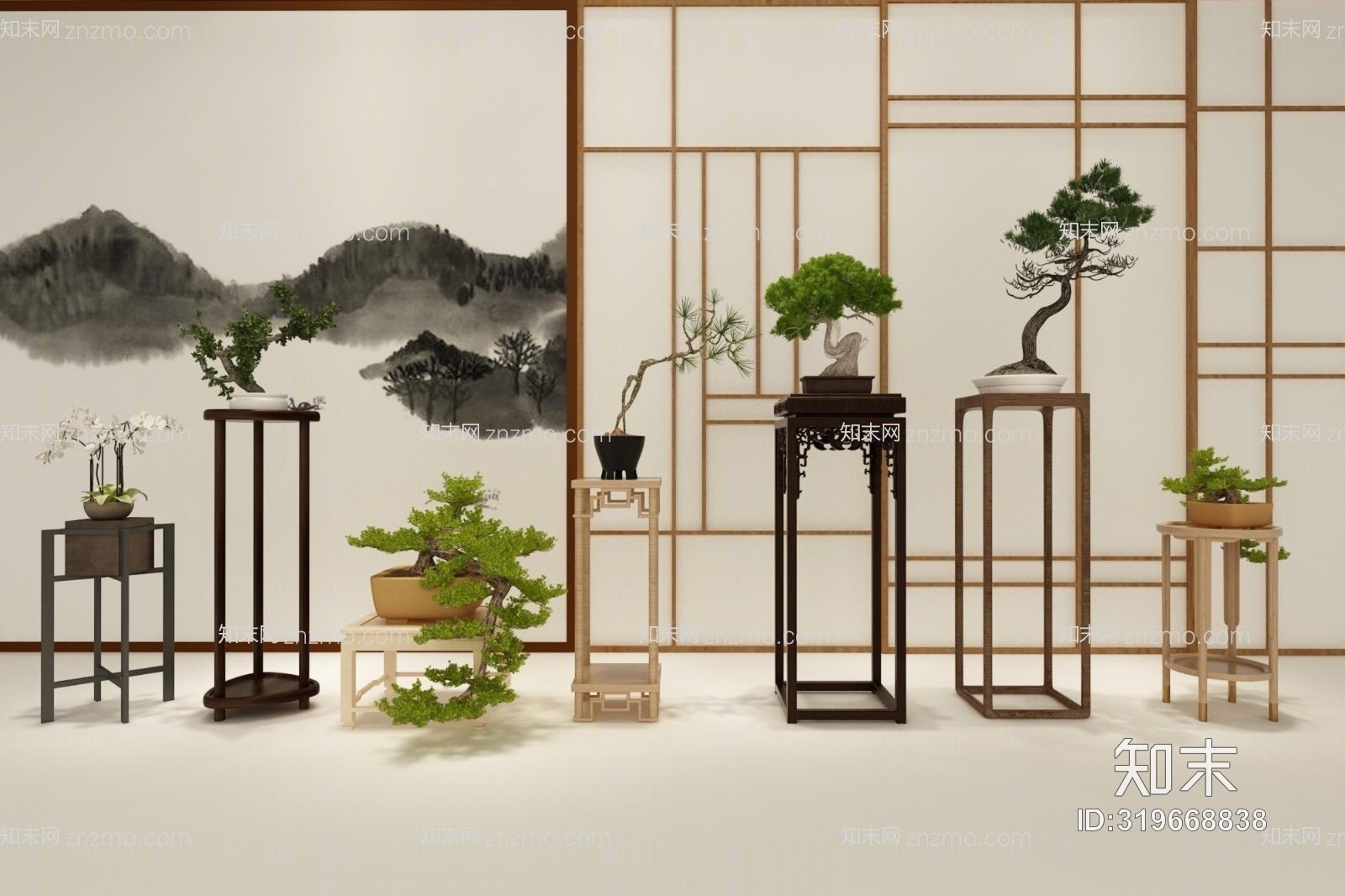 中式新中式植物3D模型下载【ID:319668838】