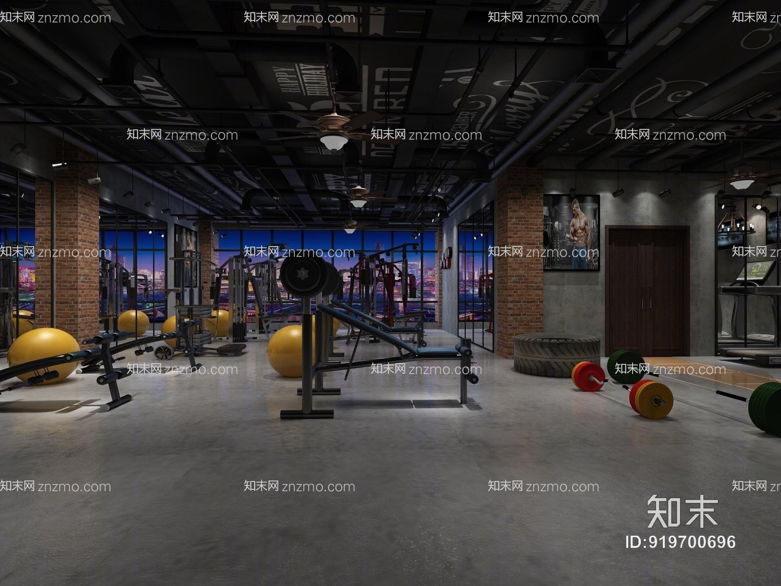 工业风力量区健身器械3D模型下载【ID:919700696】