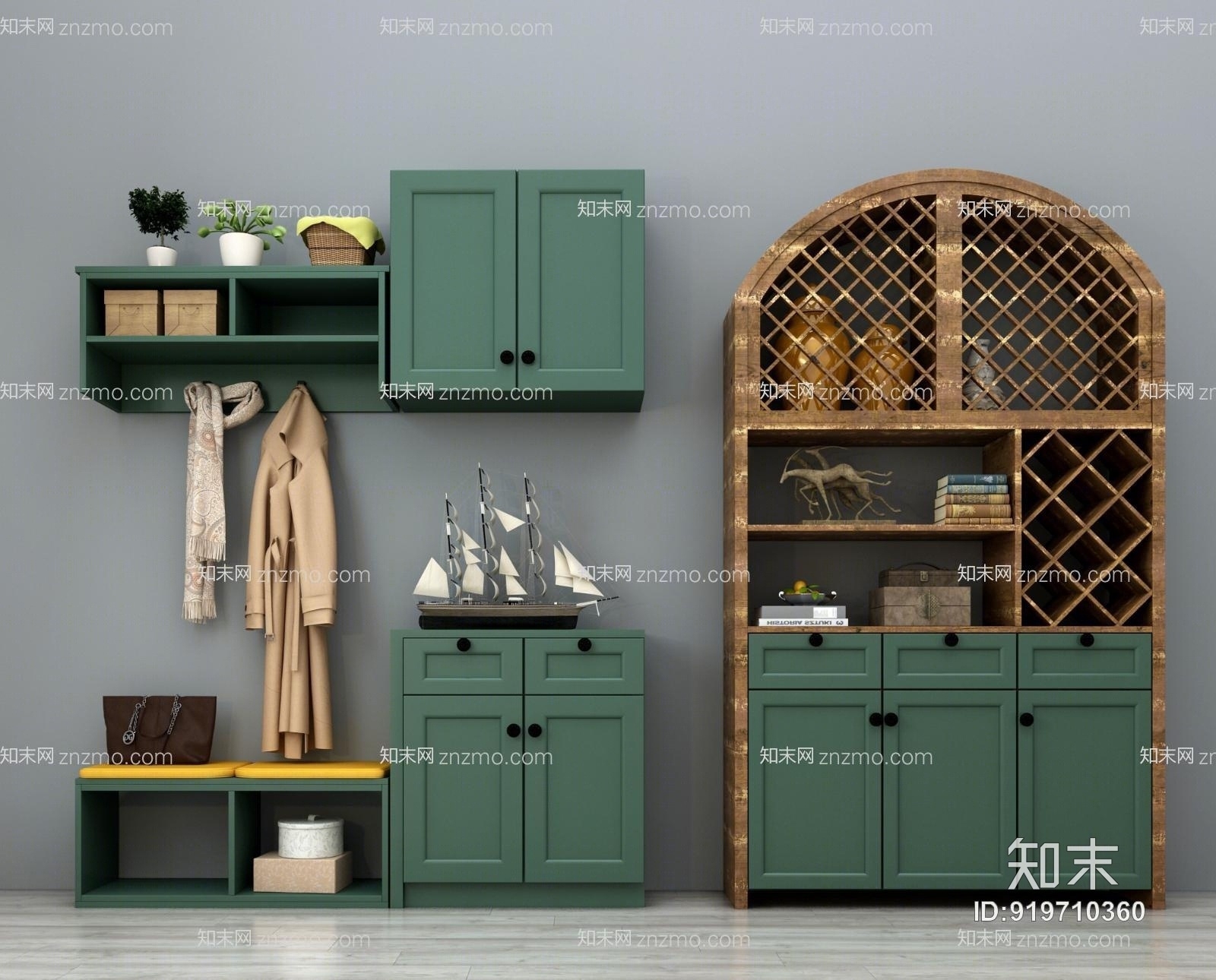 地中海鞋柜3D模型下载【ID:919710360】