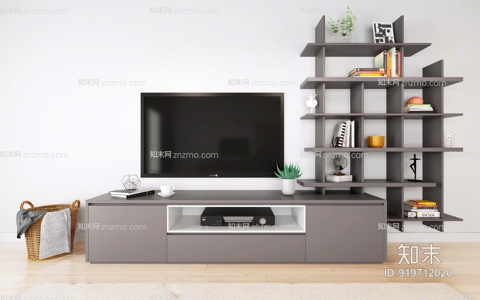 现代客厅电视柜装饰品组合3D模型下载【ID:919712020】