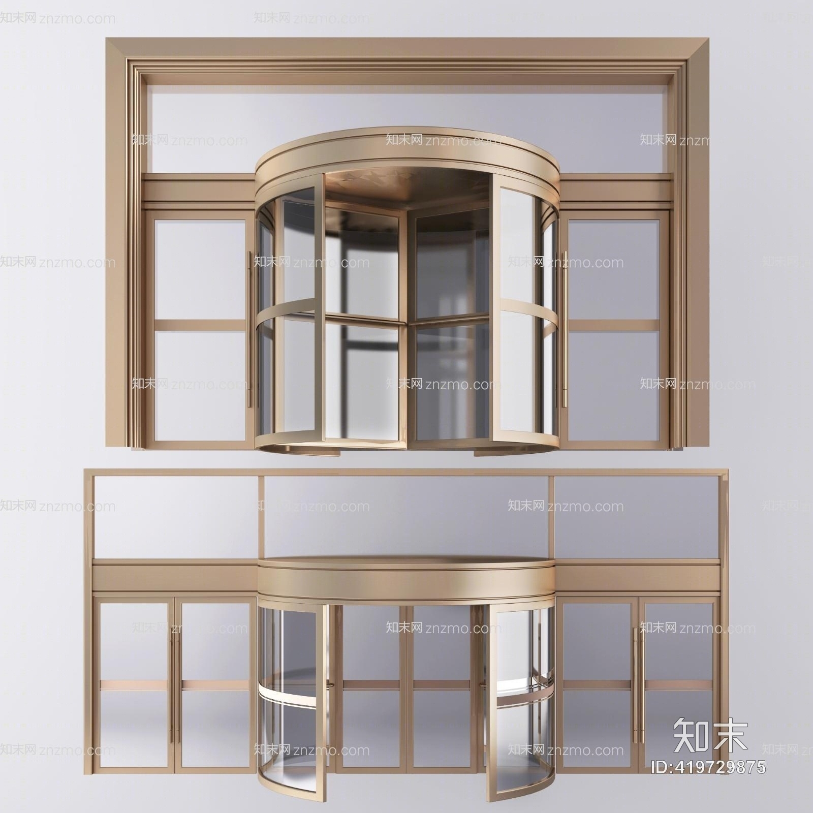 现代酒店金属旋转门玻璃门3D模型下载【ID:419729875】