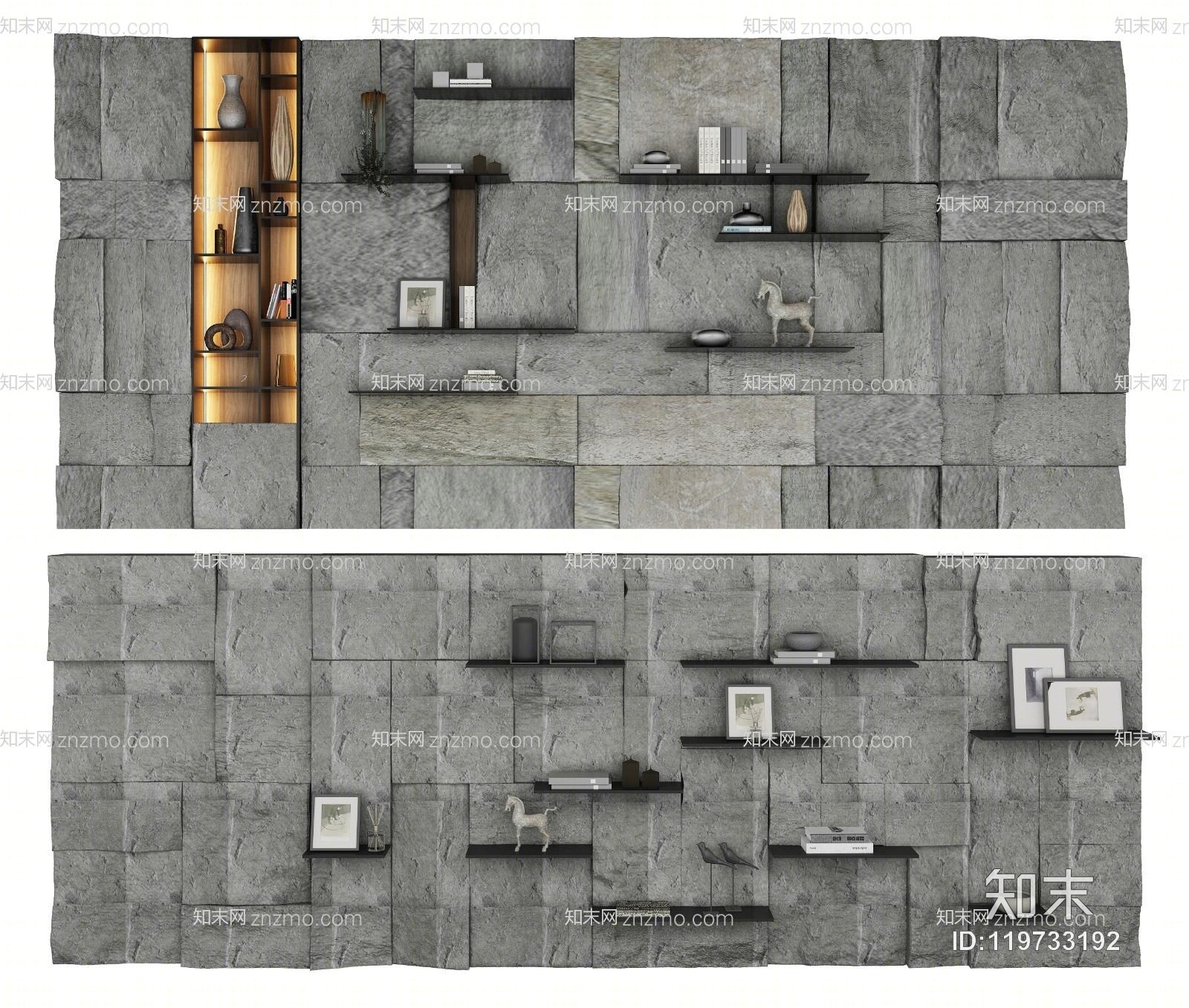 文化石造型装饰墙组合3D模型下载【ID:119733192】