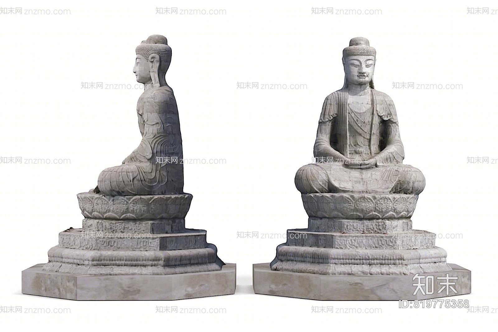 佛像石头雕塑3D模型下载【ID:819775358】