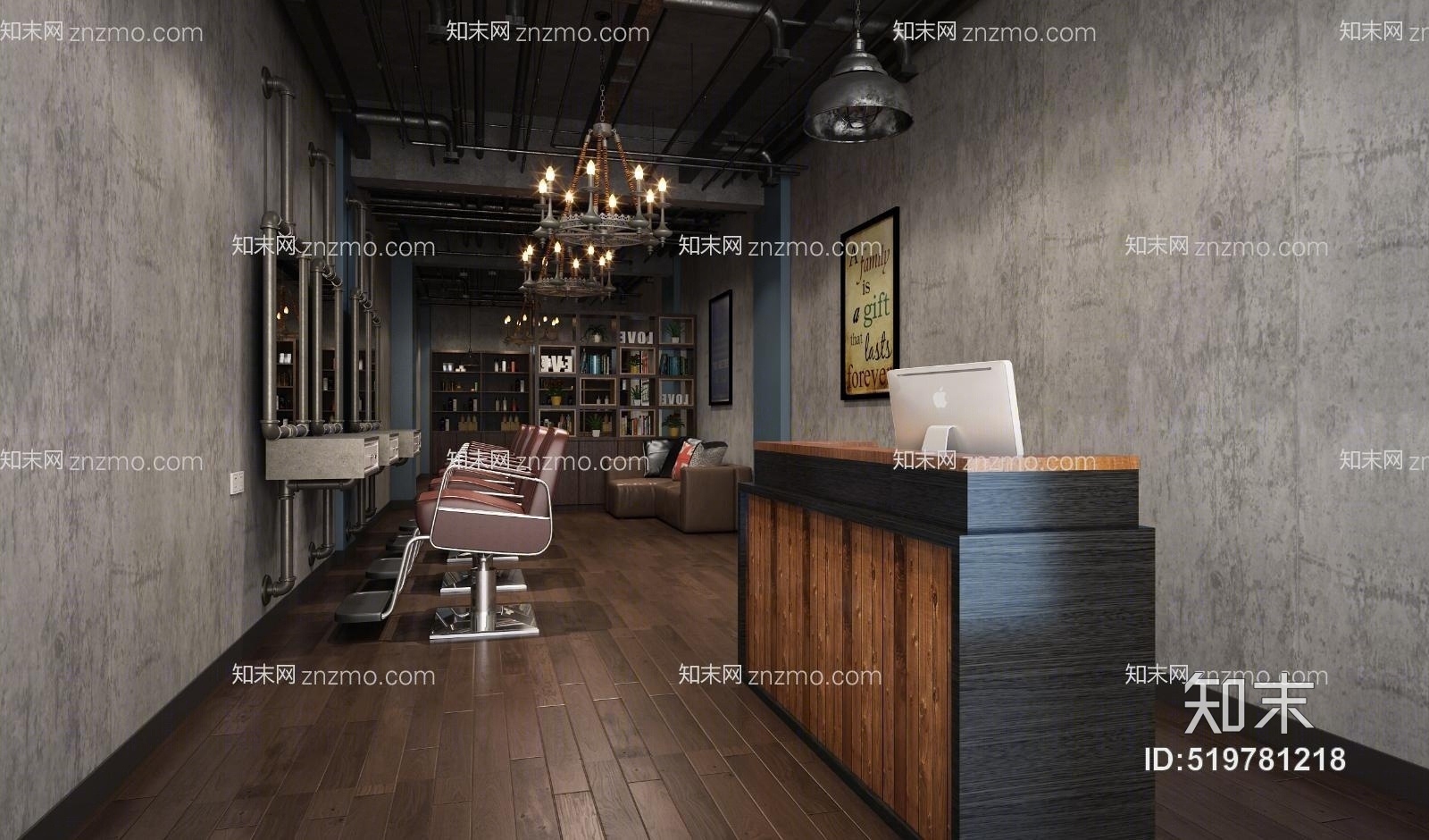 工业风理发店3D模型下载【ID:519781218】