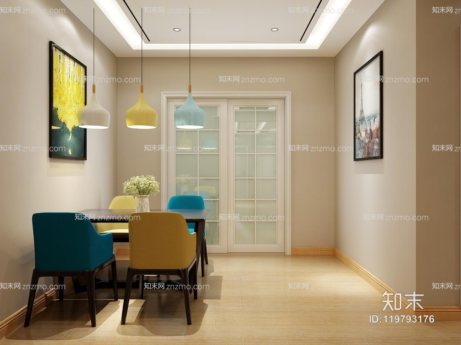 北欧现代客餐厅3D模型下载【ID:119793176】