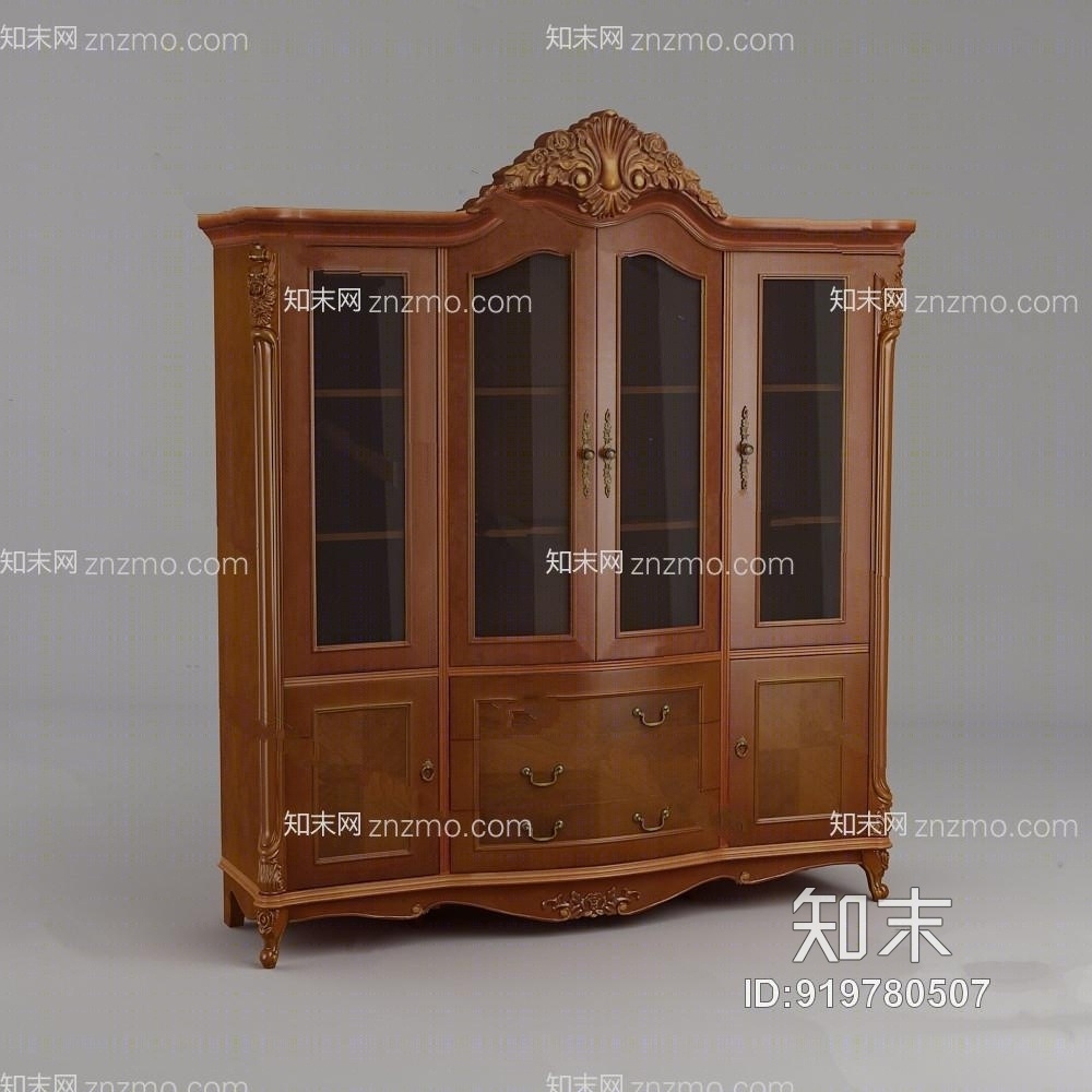 欧式书柜模型3D模型下载【ID:919780507】
