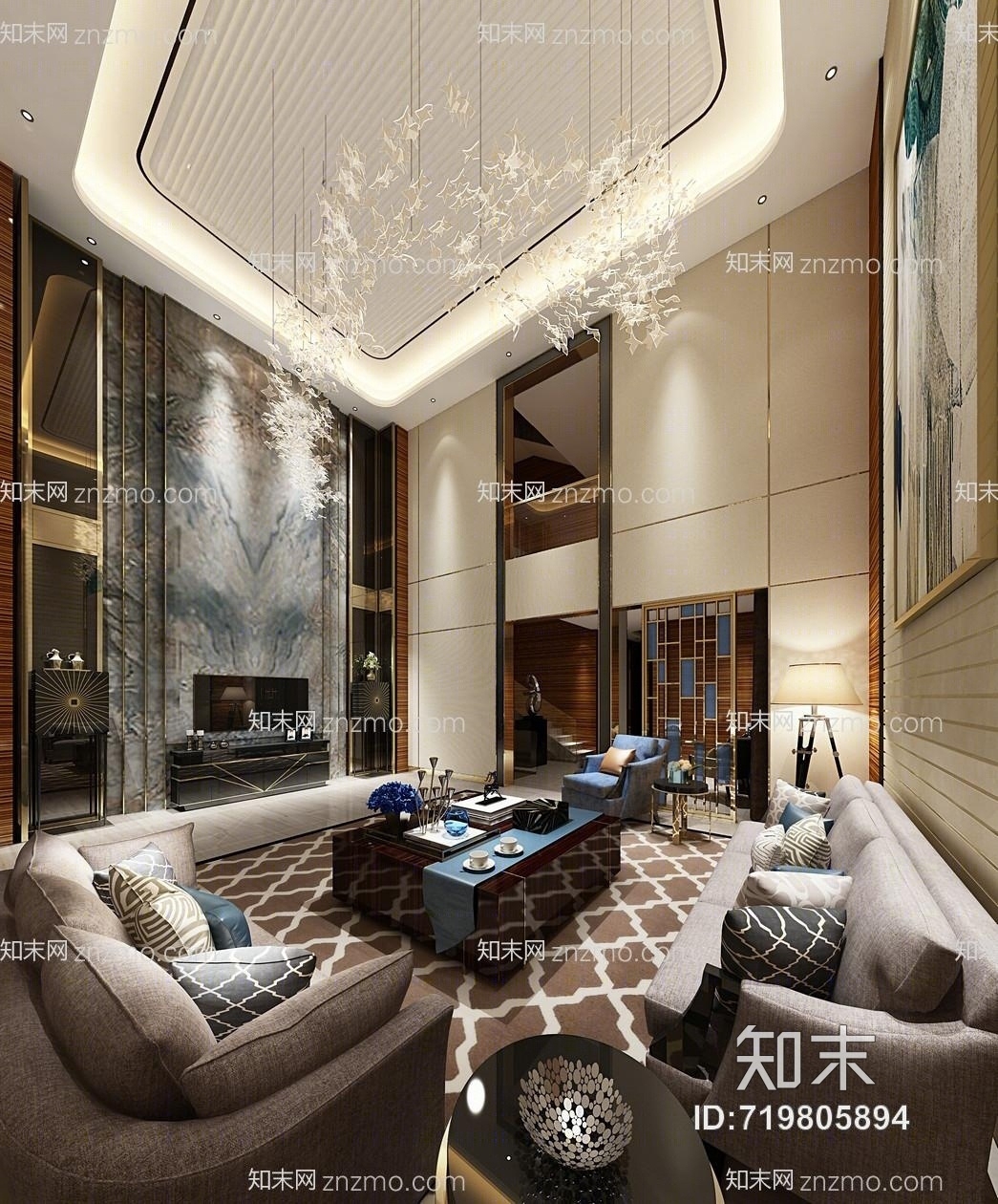 现代别墅客厅模型3D模型下载【ID:719805894】