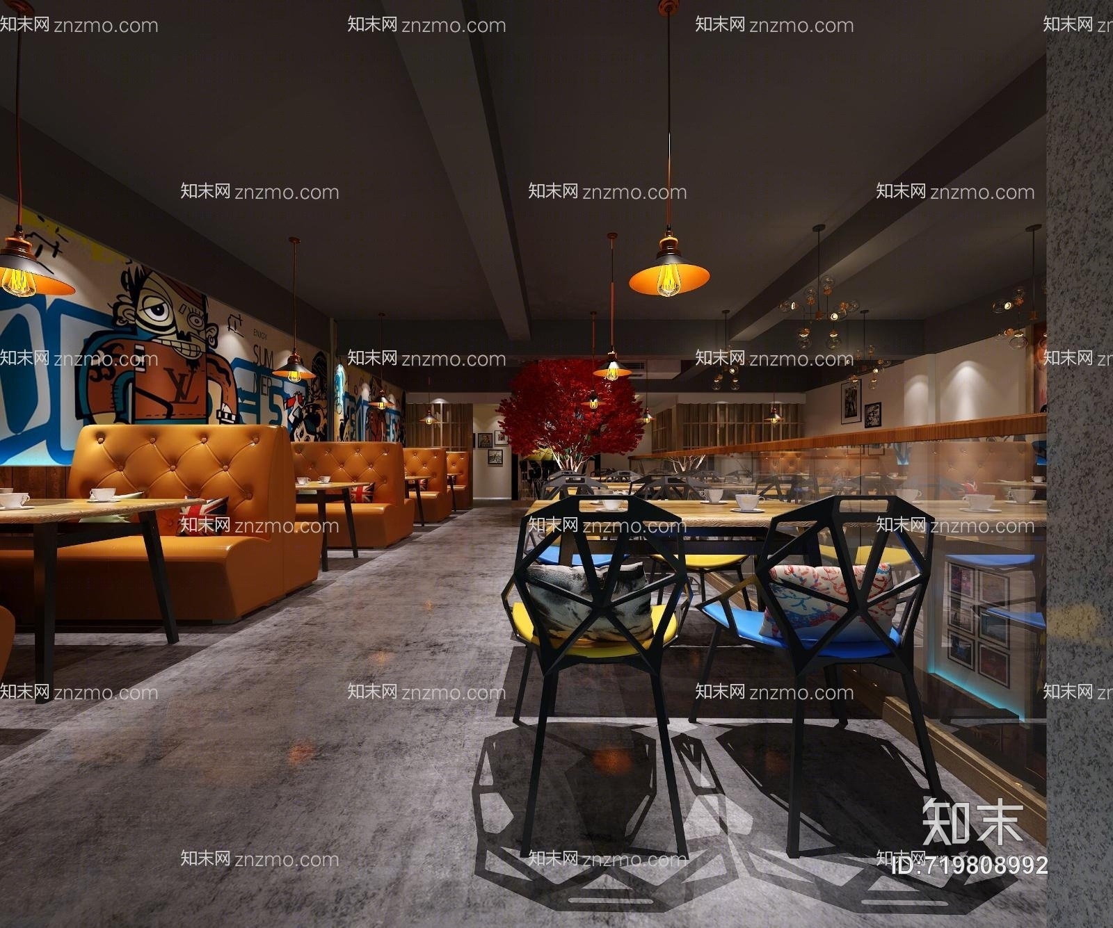工业风西餐厅3D模型下载【ID:719808992】