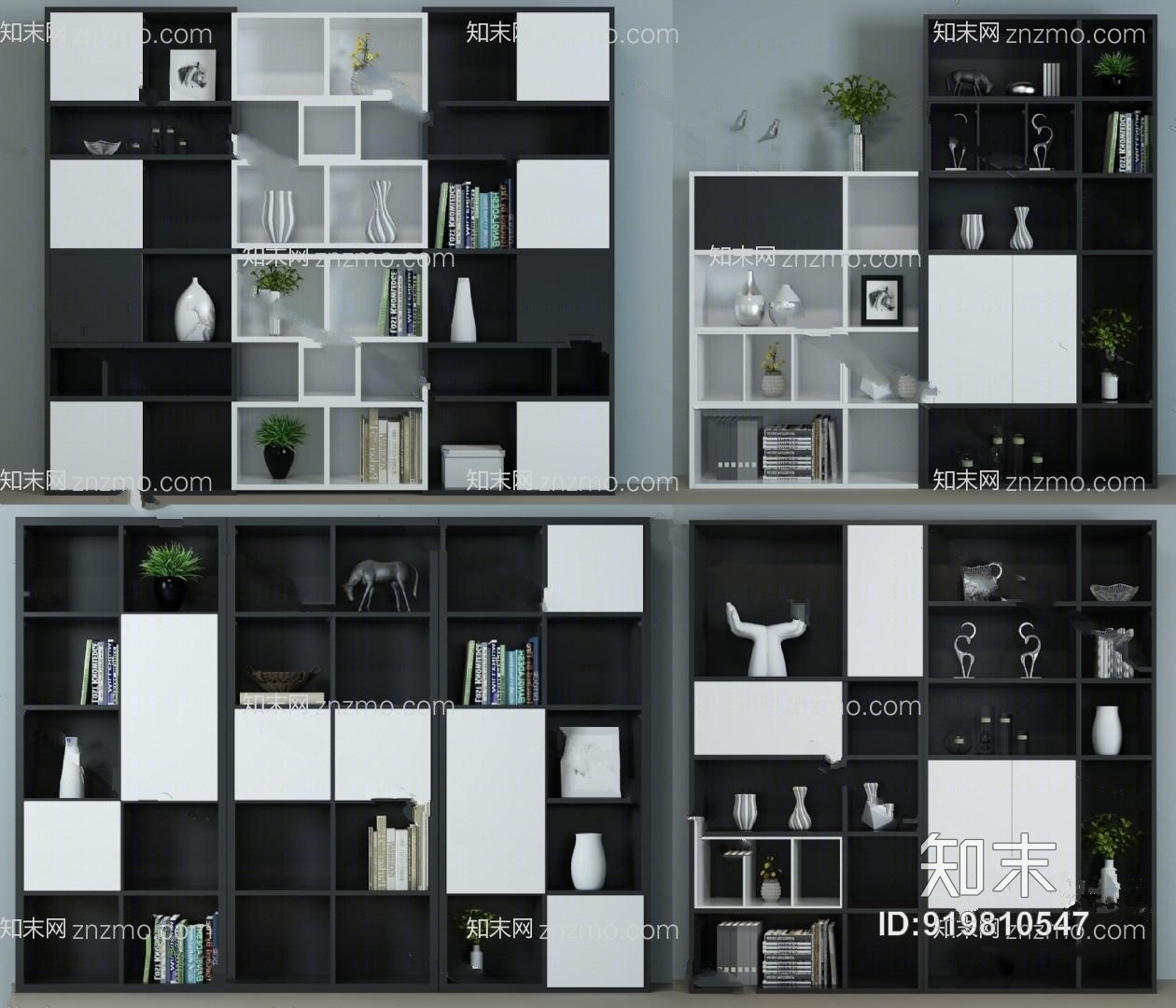 现代书柜模型3D模型下载【ID:919810547】