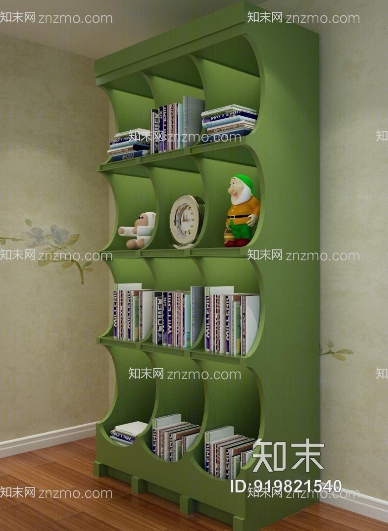 儿童房书柜书架装饰柜3D模型下载【ID:919821540】