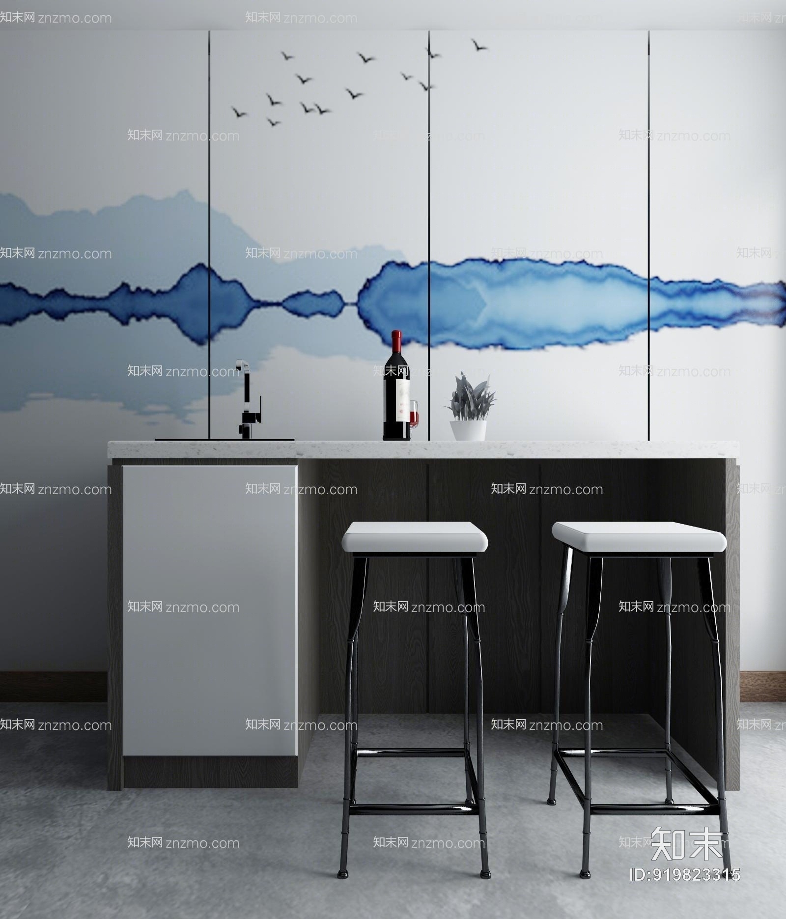 中式餐边柜吧台3D模型下载【ID:919823315】