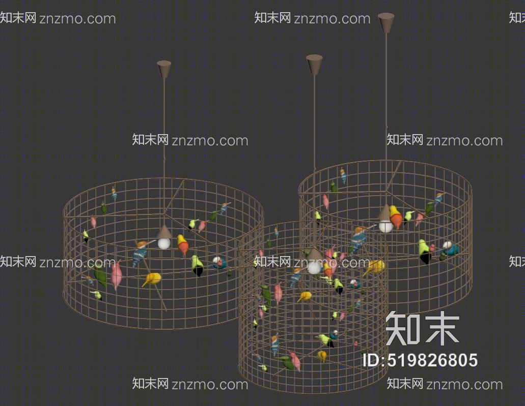 铁艺鸟笼灯具3D模型下载【ID:519826805】