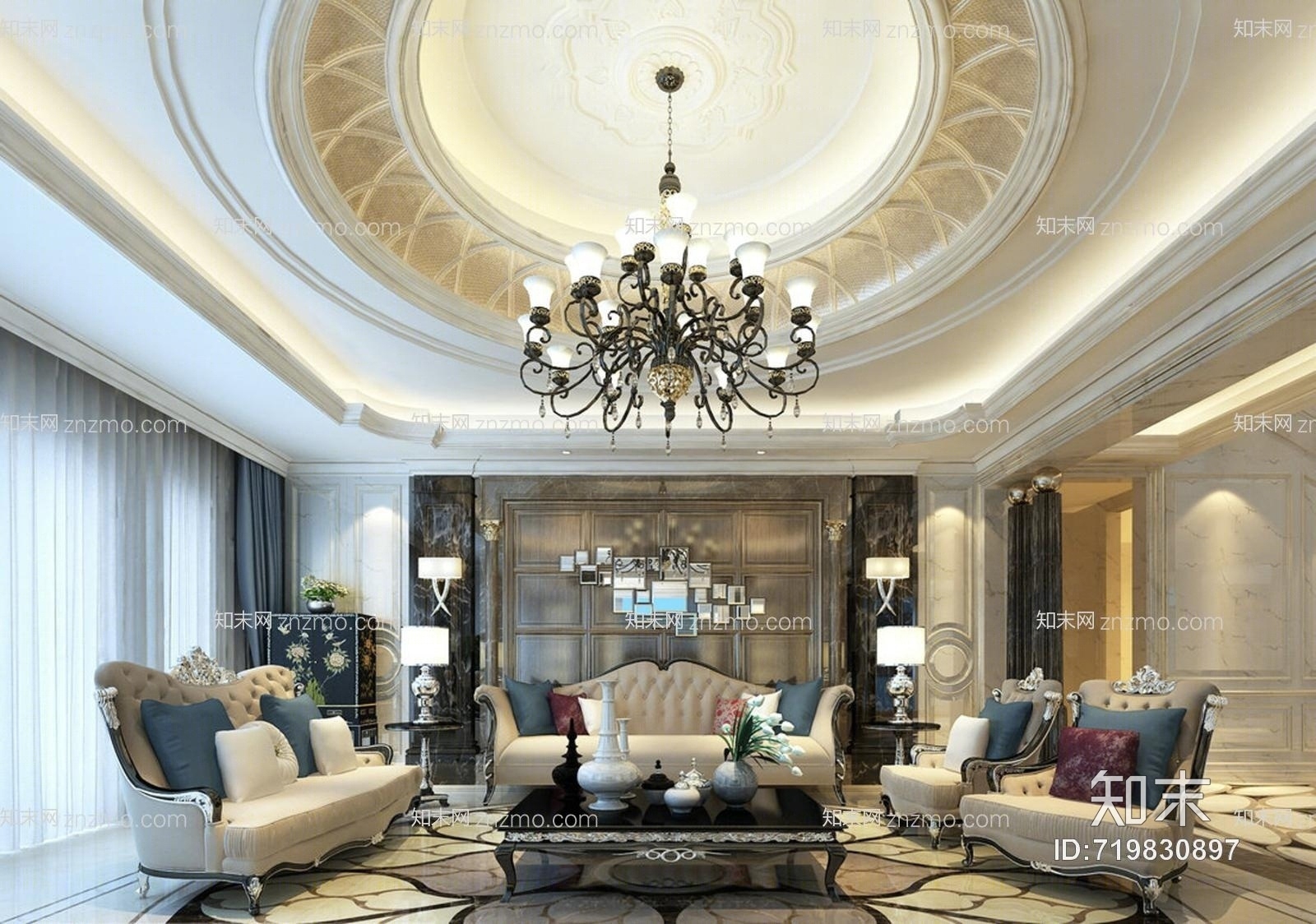 美式客厅模型3D模型下载【ID:719830897】