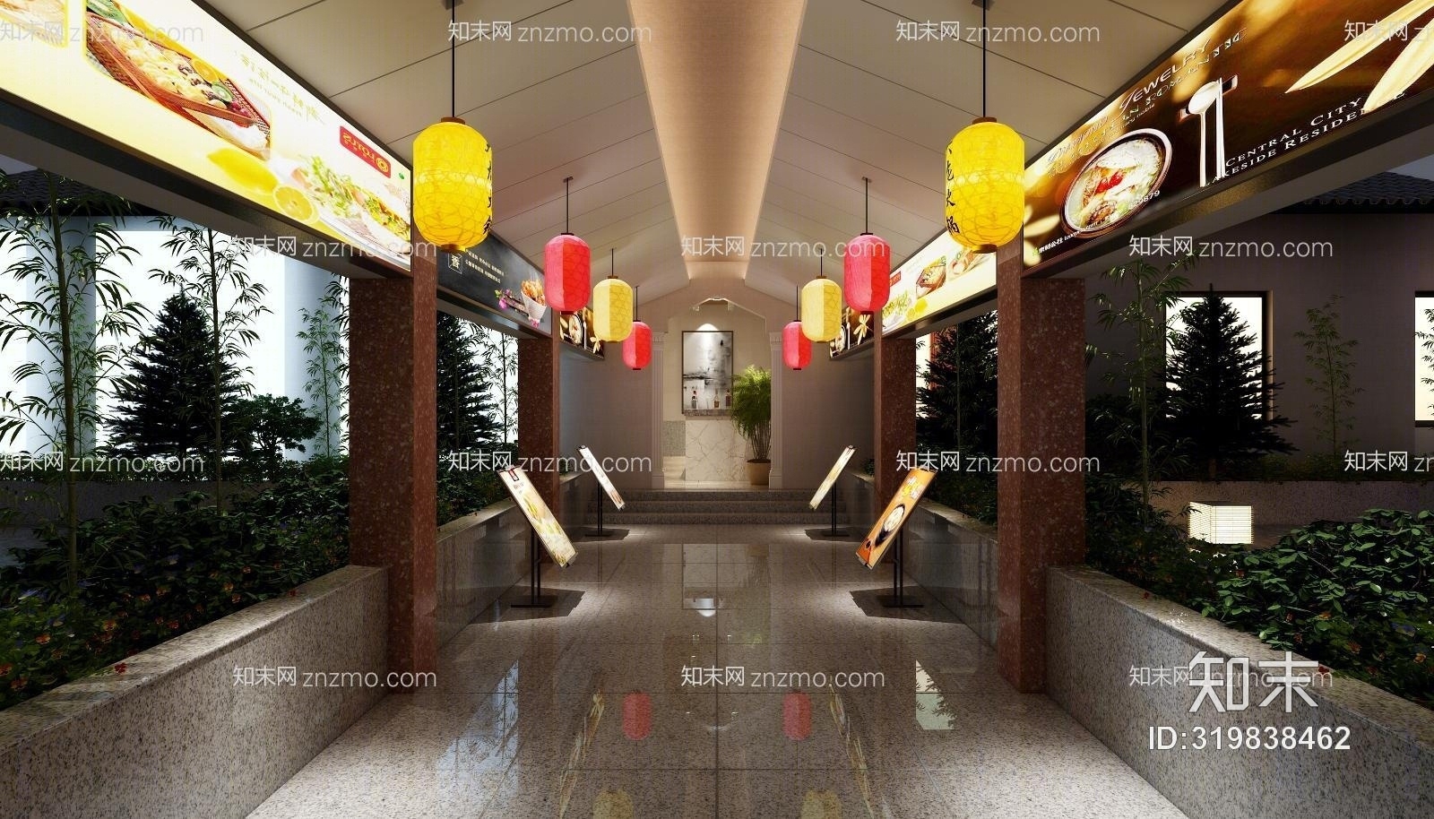 中式饭馆大厅和入口3D模型下载【ID:319838462】
