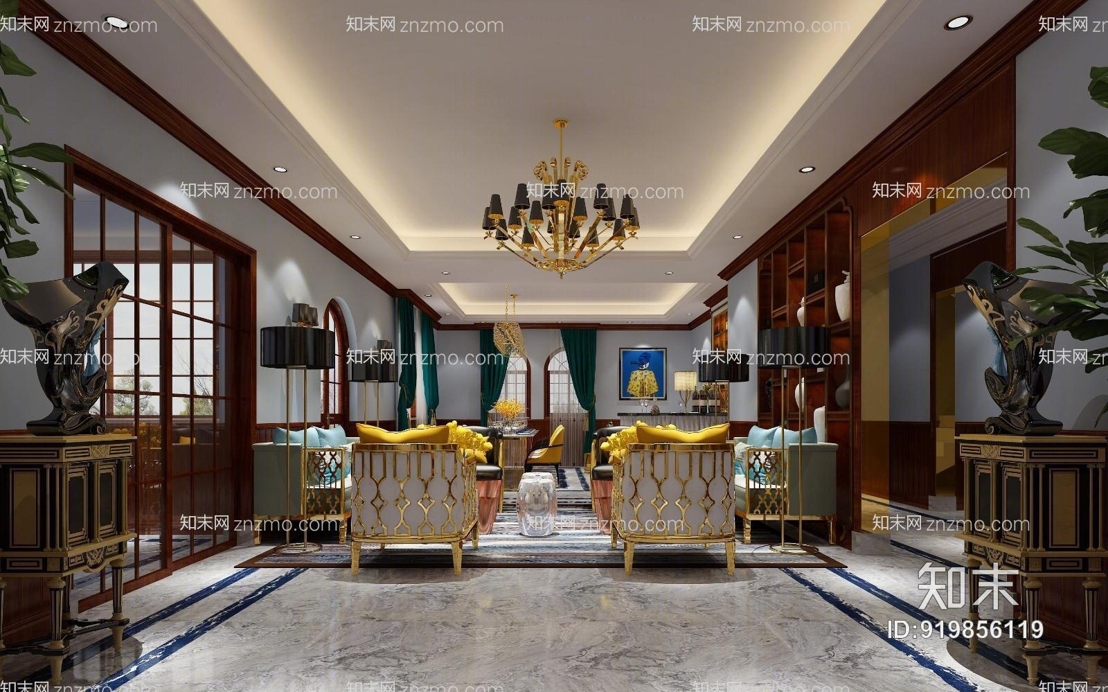 新古典会客厅3D模型下载【ID:919856119】