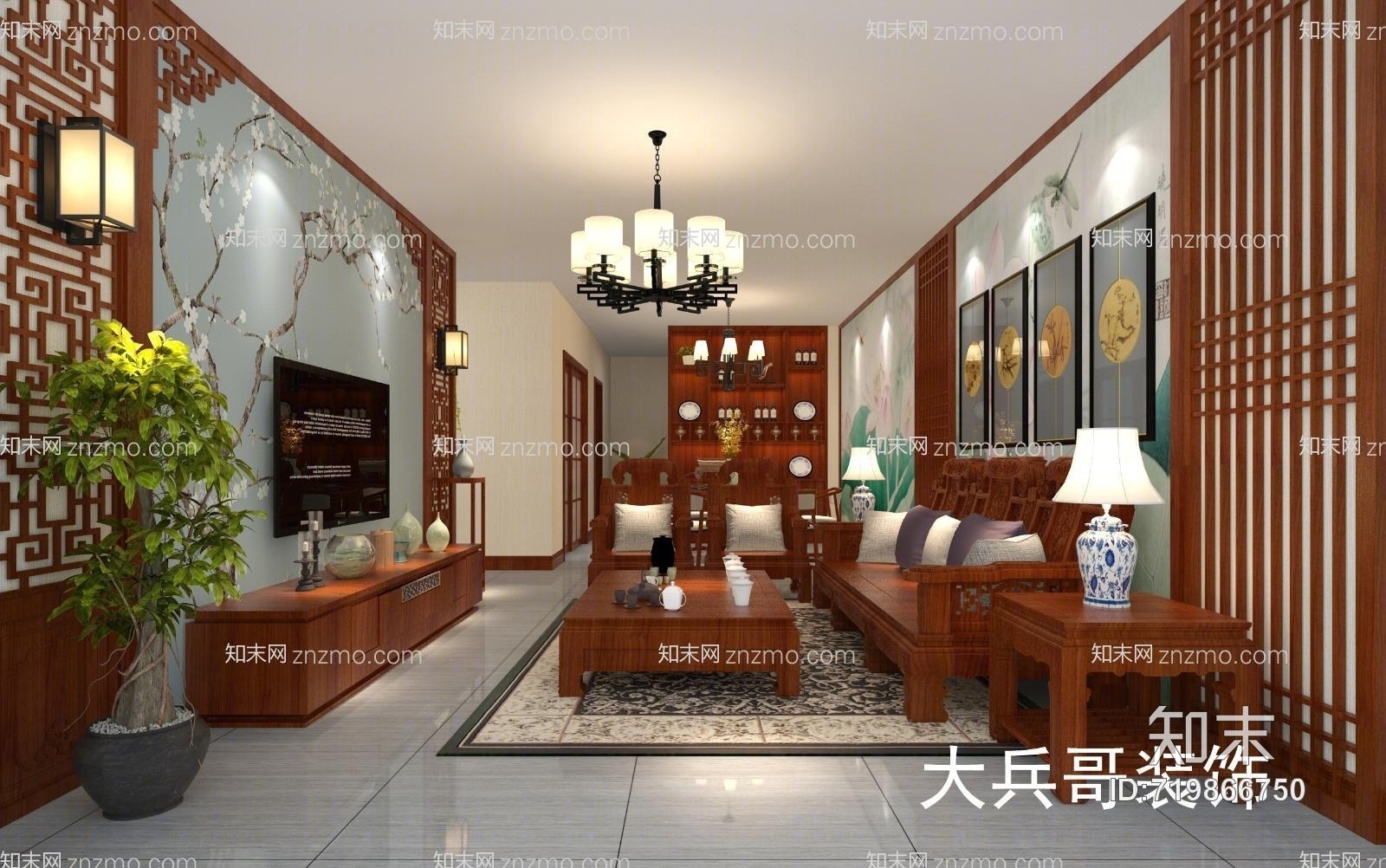 新中式家具3D模型下载【ID:719866750】