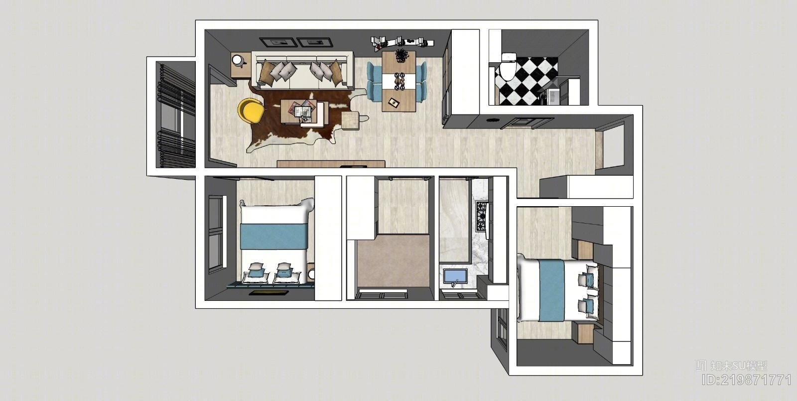 北欧风格＋所有空间＋所有物品SU模型下载【ID:219871771】