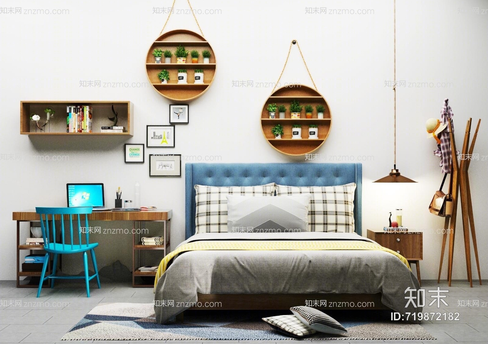 北欧卧室家具组合3D模型下载【ID:719872182】