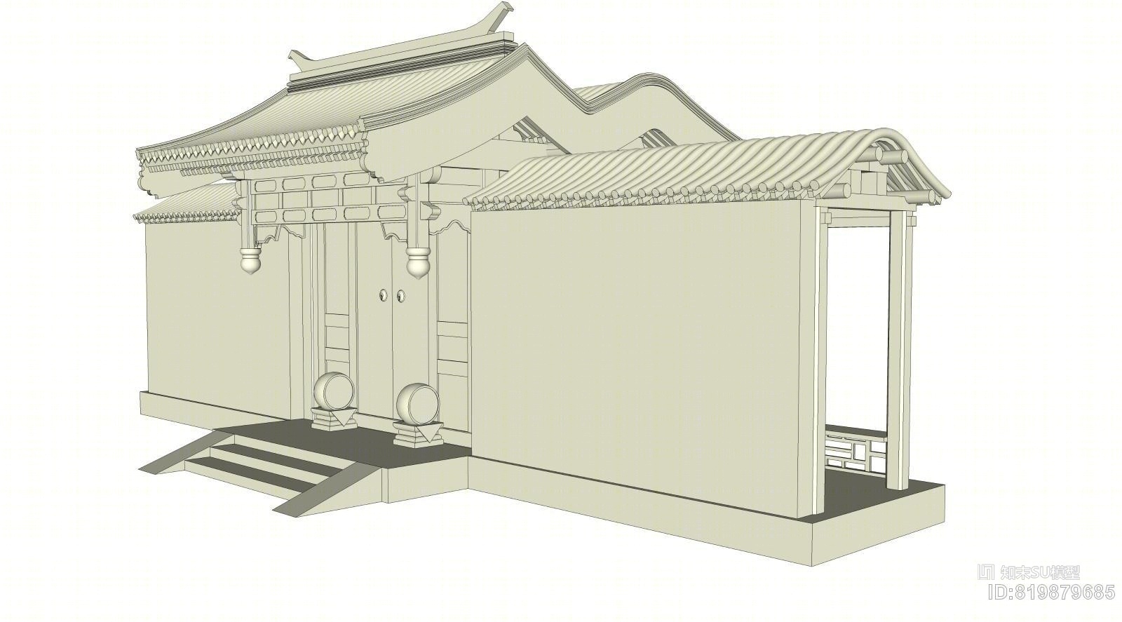 四合院垂花门SU模型下载【ID:819879685】