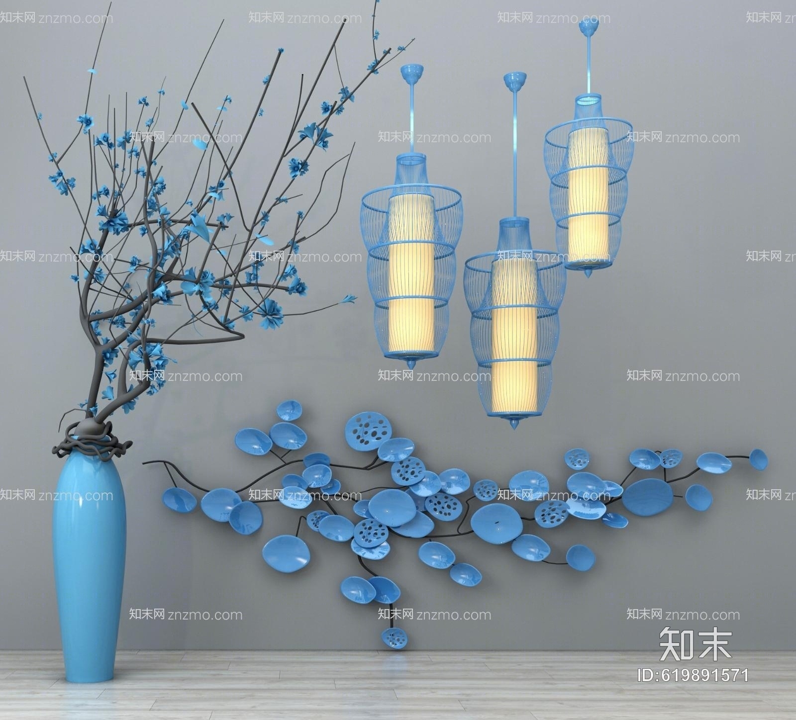 中式花瓶花卉3D模型下载【ID:619891571】