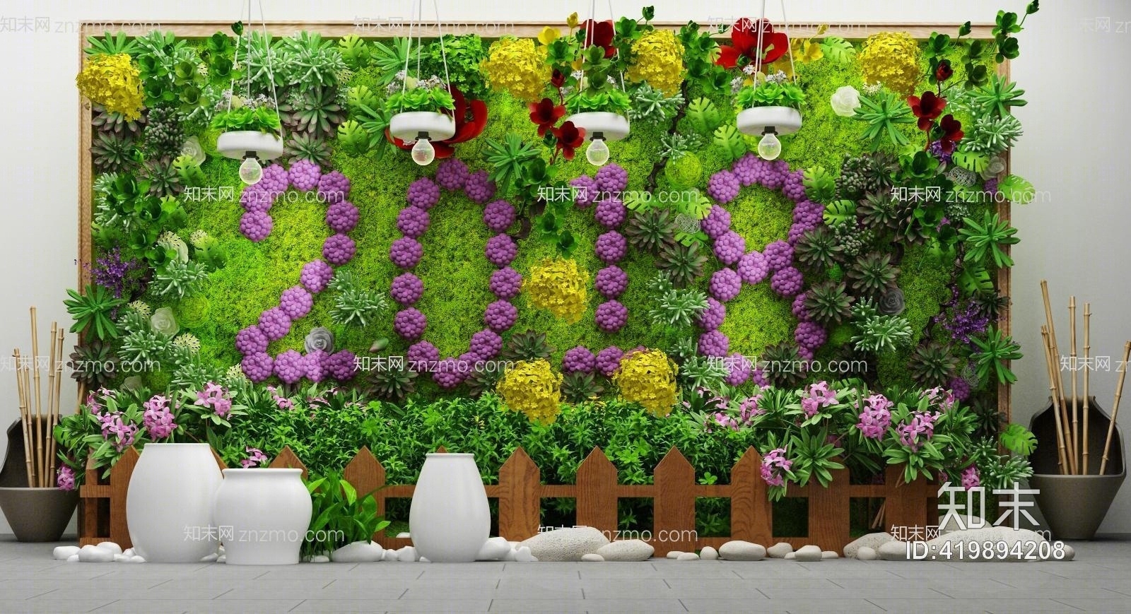 新中式绿色植物墙3D模型下载【ID:419894208】