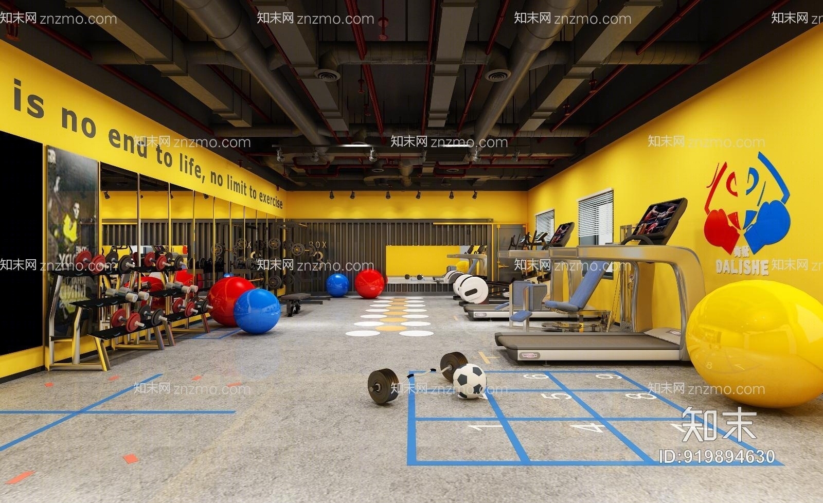 工业风健身房私教室3D模型下载【ID:919894630】